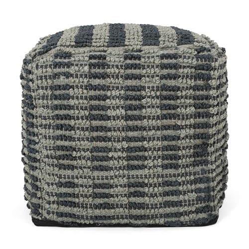 GDFStudio Boho Handmade Fabric Cube Pouf Ottoman Foot Stool - Bean Bag Floor Chair - Foot Rest Couch for Living Room Bedroom,Blue, Teal and Natural,15.75""x15.75""x15.75"", 312725N - color: Teal Blue, size: 16"