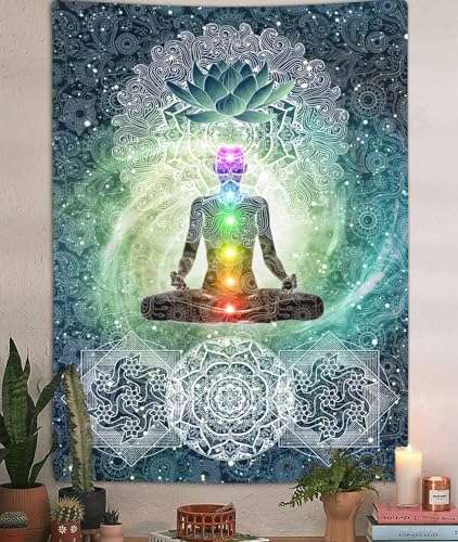 DYNH Chakra Tapestry, Seven Chakra Yoga Meditation Zen Decor Tapestry Wall Hanging for Bedroom, Hippie Lotus Spiritual Tapestries Poster Beach Blanket College Dorm Home (30L x 40W) - size: 30L" x 40W"