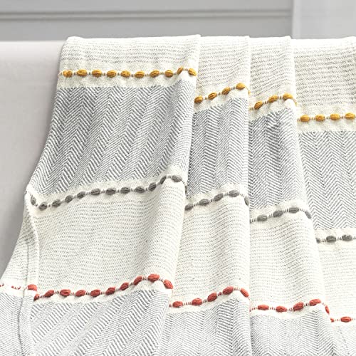 Lush Decor Herringbone Stripe Woven Tassel Yarn Dyed Cotton Throw Blanket 50" W x 60" L Yellow & Gray - Striped Throw Blankets - Yellow Couch Blanket - color: Yellow & Gray, size: 50" x 60"
