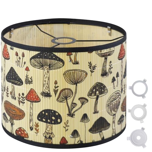 Bamboo Lamp Shade With Tropical Plants Chandelier Covers, Bohemian Farmhouse Drum Lamp Shade for Table Lamp Floor Lamp, Rustic Rattan Light Fixture for Bedroom Living Room (16x16x10 inch) - color: color4, size: 16*10