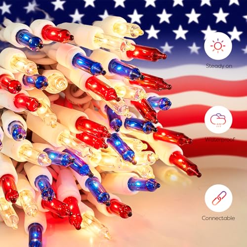 Christmas Lights,100 Count Red White and Blue Mini String Lights with White Wire,4th of July Patriotic Decorations Lights 21ft UL Certified Tree String Lights for Indoor Outdoor Christmas Decoration - color: Red White Bule