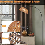 Brilvibera Boho Floor Lamp with Remote- Arc Tall Lamps, Bronze Floor Lamps with Stepless Dimmable Bulb, Hand-Worked Adjustable Rattan Lampshades, Brown Rattan Standing Lamp - style: Bronze Rattan Arc Lamp