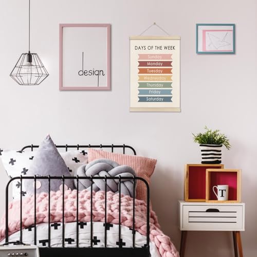Days of the Week Poster Hanger Frame 16x12 Inch, Educational Posters for Toddler Kids, Days of the Week Learning Wall Art for Preschool Classroom, Homeschool Decor, Preschool Classroom Decor - color: Off-White A03