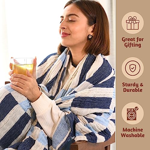 Folkulture Throw Blanket for Couch 50" x 60" |Cotton, Lightweight & Breathable Summer Blanket for Chair, Couch, Bed | Blue Comfort Throw Blankets for Living Room, Summer Must Haves, Graduation Gifts - color: Blue