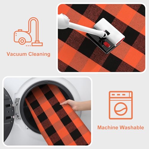 KIMODE Buffalo Plaid Fall Outdoor Rug 27.5"x43",Washable Halloween Door Mat,Reversible Front Porch Rug,Checkered Layering Rug for Entryway,Halloween Front Porch Decor,Orange and Black - color: Orange/Black, size: 2'4" x 3'7" (Rectangular)