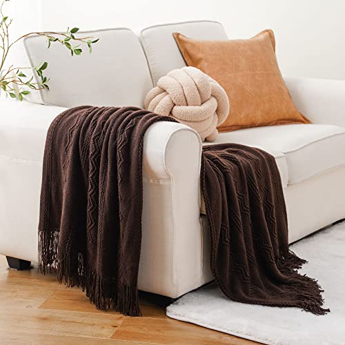BATTILO HOME Brown Throw Blanket for Couch, Chocolate Knit Decorative Boho Throw for Home, Bed, 50"x60" - color: Brown Wavy, size: 50 x 60 in.