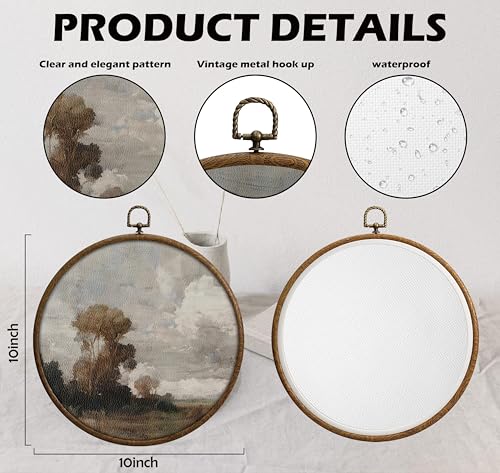 QKX Round Wall Decoration, Nature Wilderness Scenery Wall Art, Printed Canvas Wall Hanging for Bedroom Kitchen Home Office, Living Room Wall Art, Dorm Decor, Circular Wall Hanging with Hooks,22 - color: Vintage21