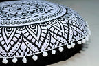ICC 32 Inch Floor Pillows & Cushion Covers, Decorative Hippie Mandala Pouf Pillow Cover Bohemian Seating Meditation Cushion Cover, Large Boho Ottoman Case Pillowcase for Couch Round (Black Flower) - size: 32" x 32" (Pack of 1), style: Black Flower