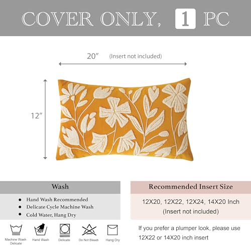 BlissBlush Lumbar Pillow Cover 12x20 Inch, Mustard Floral Tufted Velvet Decorative Accent Pillow Case for Sofa Bed Living Room, Cover Only - color: Yellow Mustard, size: 20" x 12" (Pack of 1)