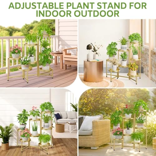 iDavosic.ly 7 Tier Large Plant Stand Indoor, 10 Inch Wide Tall Corner Metal Plant Stands Outdoor for Multiple Plants, Folding Tiered Flower Display Holder Rack Shelf, Gold - color: Gold, size: 7 Tiers