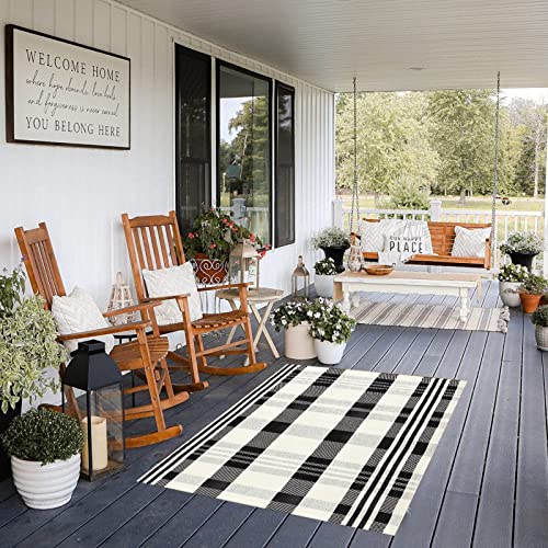 Buffalo Plaid Outdoor Rug 27.5"x43" Front Door Mat for Front Porch Decor,Spring Summer Welcome Mats Outdoor Indoor, Doormat for Farmhouse/Entryway/Home Entrance - color: Black&white Plaid, size: 2'4" x 3'7" (Rectangular)