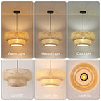 Bamboo Pendant Light 17.72" Wicker Chandelier Handmade Rattan Dining Room Lights Farmhouse Hanging Lighting Fixture for Kitchen Island Bedroom Living Room Hallway Coffee Restaurant - color: Beige-17.72IN