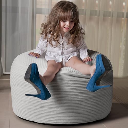 Dual-Size Corduroy Ottoman with Hidden Zipper – Ergonomic Memory Foam Footrest Poufs for Office Desks, Couches & Delicate Floors,Light Gray 26"x 18" - color: Light Gray, size: 26"D x 26"W x 18"H