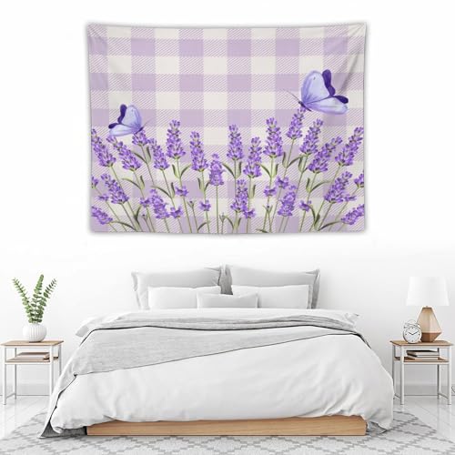 Houselerax Lavender Floral Tapestry,Rustic Spring Purple Flower and Butterfly Wall Hanging for Bedroom Living Room Dorm Decor, 40"x30" - color: Lavender Floral-4, size: W40xL30in