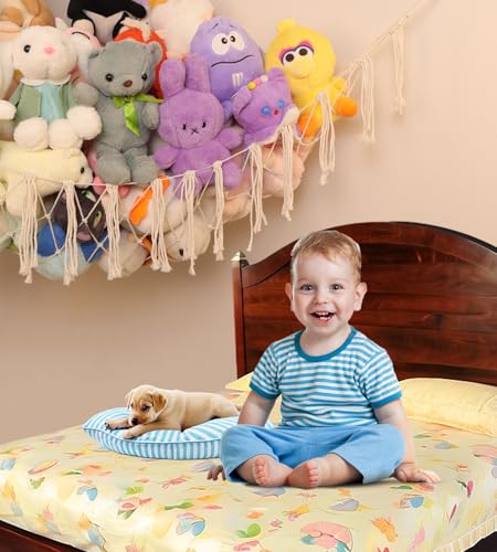 Stuffed Animal Storage Hammock or Net, Large Toy Hammock Net, Macrame Handmade Corner Hanging Plushie Net, Cute Boho Toy Organizer for Nursery, Playroom, Bedroom and Kids Room Decoration - style: C