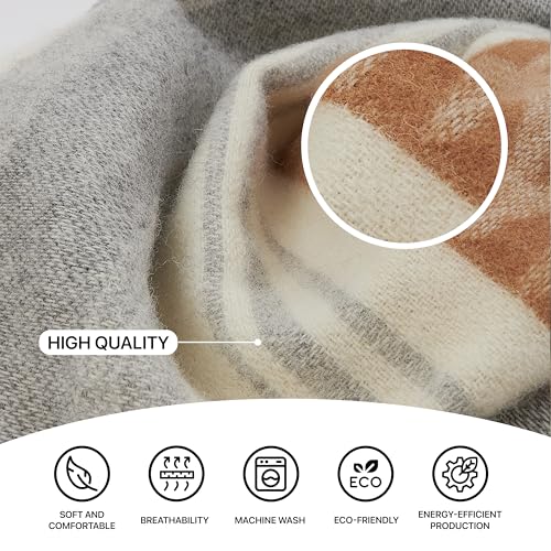 | Wool Blanket/Throw | 100% New Zealand Wool | Perfect for Home and Outdoors | Virgin Wool Throw with Fringes 75"x87" (190 x 220 cm) - color: Beige/Gray/Milky, size: Full