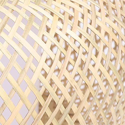 16in Vintage Semi Flush Mount Ceiling Light Fixture Low Profile Caged Bamboo Wicker Lamp Shade Rattan Indoor Pendant Hanging Light Chandelier for Farmhouse Hallway Entryway Porch