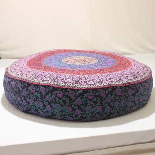 Indian Mandala Floor Cushion Cover Cotton Handmade Peacock Feather Large Yoga Mat Boho Room Decorative Pillow Cover Ottoman Cover Kids Bean Bag Footstool Pouf Case Pet Dog Bed