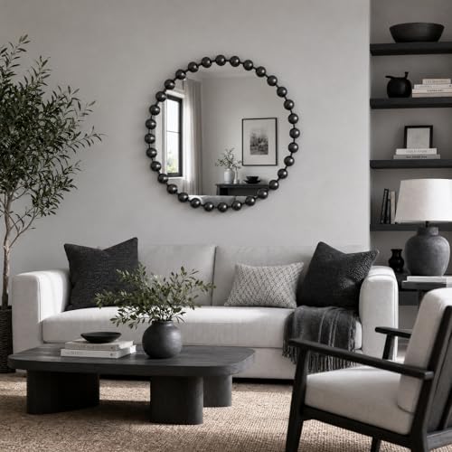 Madison Park 36 inch Black Round Mirror, Round Mirrors for Wall Decor, Metal Frame Circle Mirror for Bathroom, Living Room, Round Wall Metal Art Mirror - color: Black, size: 36"L x 36"W