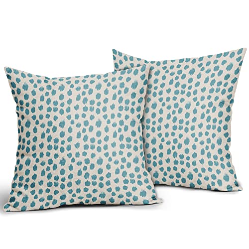 Aqua Cream Pillow Covers 16x16 Set of 2 Boho Design Polka Dot Throw Pillows Modern Brush Strokes Print Decorative Outdoor Pillowcase Square Cushion Cover Linen Pillow Case for Home Sofa Couch Bed - color: Aqua Dots, size: 16" x 16" (Pack of 2)