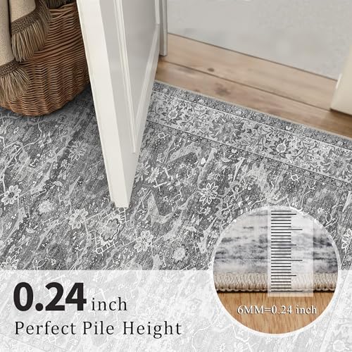 2x3 Entryway Rug Grey Washable Vintage Rugs for Entryway Kitchen Low Pile Non-Slip Door Mat Traditional Distressed Small Throw Rugs for Kitchen Entrance Bathroom - color: Grey, size: 2'*3'(Rectangular)