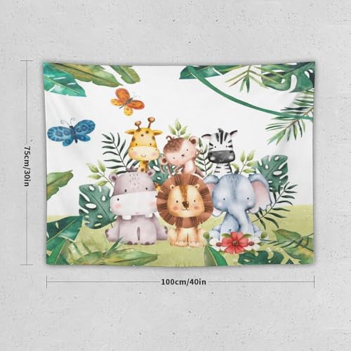 Kurtect Jungle Safari Tapestry,for Kids Boys Girls Watercolor Cartoon Forest Animals Tropical Leaf Tapestries for Party Beach Picnic Blankets Tablecloths Living Room Wall Deocr, 30x40 in - color: style-3, size: 40"L x 30"W