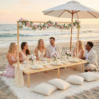 Beeveer 91 x 71 Extra Large Outdoor Boho Picnic Blanket with White Table Runner, 6 Throw Pillow Covers 6 Napkins Woven Cotton Yarn Oversize Beach Blanket Washable Picnic Camp Wedding - color: White