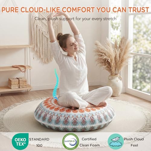 Codi Floor Pillows for Adults & Teens Set of 2, Large Boho Meditation Cushions with Memory Foam, Round Mandala Seating for Yoga, Home Office, Dorm Room, Washable, 32 Inch, Coral - color: Round | Coral, size: 2 Count (Pack of 1)
