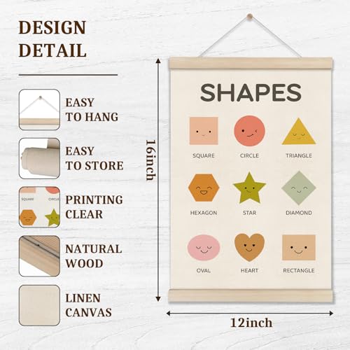 DOI-LANEE Shape Playroom Posters Hanger Frame, 16x12 Inch Shapes Poster for Nursery Kids Room Classroom, Educational Montessori Artwork, Boho Classroom, Learning Wall Art Decor, Homeschool Decor - color: Off-White09