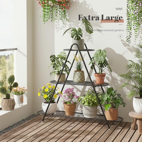 STDDRE Plant Stand Indoor Plant Shelf Outdoor Corner Tall Plant Rack 3-Tier Large Metal Plant Holder Heavy-Duty Flower Rack for Patio,Living Room,Garden Decor (Black) - color: Black