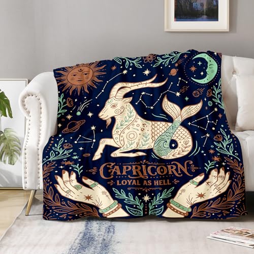 Aimego Capricorn Zodiac Celestial Astrology Flannel Blanket, Birthday Gift for Capricorn Women Men, Boho Constellation Soft Lightweight Throw for Couch Bed Sofa Home Decor, 50"x60" - color: A-capricorn Blanket