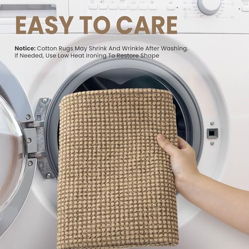 EARTHALL Woven Runner Rug 2x4 Ft Washable Runners for Hallways Cotton Non Slip Eentryway Runner Braided Indoor Floor Carpet for Kitchen, Hallway, Kitchen, Doormat, Orange/Tan/Brown - color: Orange/Tan/Brown, size: 2' x 4' (Runner)