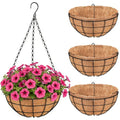 16 Inch Hanging Planters for Outdoor Plants,4 Pack Large Hanging Baskets for Plants Outdoor Metal Hanging Baskets with Thick Coco Coir Liners, Round Flower Pots for Porch Garden Ferns & Petunias - size: Large-16inch