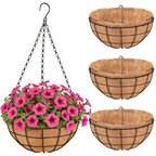 16 Inch Hanging Planters for Outdoor Plants,4 Pack Large Hanging Baskets for Plants Outdoor Metal Hanging Baskets with Thick Coco Coir Liners, Round Flower Pots for Porch Garden Ferns & Petunias - size: Large-16inch