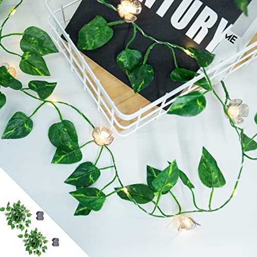 Vigdur 2 Packs Vine String Lights - Tiny Leaf Ivy String Lights with 48 Flower Lights Battery Powered Waterproof Fairy Light Indoor Outdoor for Bedroom Party Garden Wall Décor St. Patrick's Day - color: Green Leaf