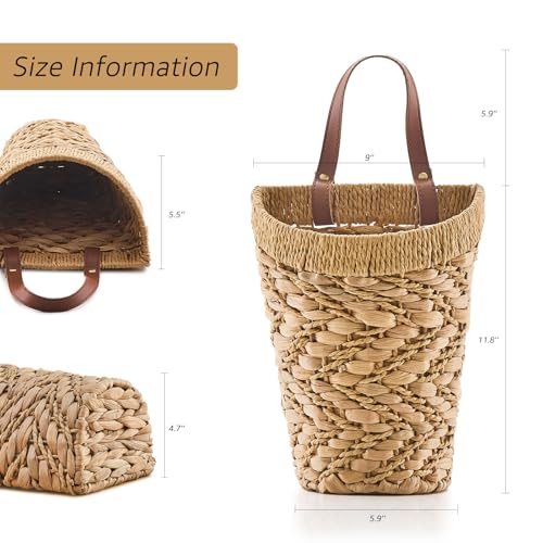 Handwoven Front Door Basket Water Hyacinth Wall Hanging Basket Decorative Boho Mounted Organizer for Dried Flower Plants Storage Basket for Garden, Home, and Farmhouse Décor - color: Mix