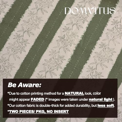 DOMVITUS Floral Pillow Covers 20x20 Inch Set of 2, Vintage Striped Block Print Decorative Throw Pillow Covers Neutral Farmhouse Boho Home Decor for Couch Sofa Bed Living Room, Olive Green - color: Olive Green, size: 20" x 20" (Pack of 2)