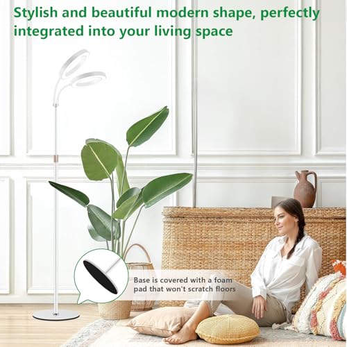 Aumtrly Large Plant Light for Indoor Plants, 2 Head Full Spectrum Grow Light with 68" Adjustable Stand for Growing Large Tall Plants, White Halo Floor LED Grow Lamp with 16 Hour Timer - size: 2 head 68inch/white