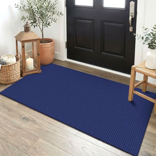 EARTHALL Woven Runner Rug 2x4 Ft Washable Runners for Hallways Cotton Non Slip Eentryway Runner Braided Indoor Floor Carpet for Kitchen, Hallway, Kitchen, Doormat, Royal Blue/Navy - color: Royal Blue/Navy, size: 2' x 4' (Runner)