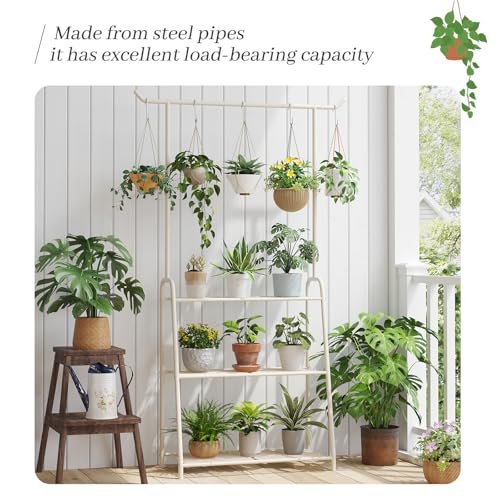 Kitsanery Plant Stand Indoor Outdoor,Metal Plant Stands for Multiple Plants,3 Tier Tall Hanging Plant Shelf,Large Heavy Duty Flower Holder Ladder Plant for Living Room, Patio, Balcony (White) - color: White