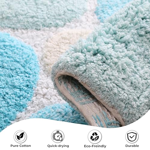 Ramanta Home Pebble Stone Pure Cotton Bathroom Mat Set of 2 - Turquoise, Super Soft Anti Skid Absorbent Bath Rug for Bathroom, Kitchen, Machine Washable Bathrugs - 21x32 & 17x24 Inch - color: Turquoise, size: 21" x 32" & 17" x 24" (Set of 2)