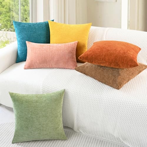 CaliTime Throw Pillow Covers Decorative 16 X 16 Inches Pack of 2 Cozy Chenille Cushion Case for Couch Sofa Bed Living Room Home Apricot Brown - color: Apricot Brown, size: 16" x 16" (Pack of 2)