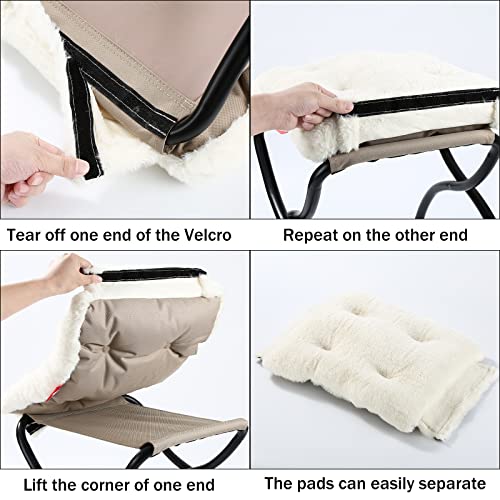 15" Foldable Foot Stool Ottoman with Metal Frame - Washable Faux Fur Beige Upholstered Indoor/Outdoor Footrest for Living Room, Bedroom, Patio - Space-Saving Compact Design - color: Fleece-beige