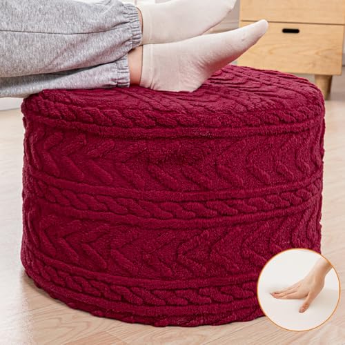 Boucle Pouf Ottoman and Foot Rest 20 x 20 x 14 Inches Floor Pouf Foot Stool Home Decor for Couch Sofa Bean Bag Chairs Red Wine - color: Redwine