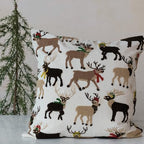 Creative Co-Op, Multicolor Square Cotton Slub Pillow with Tufted and Embroidered Reindeer