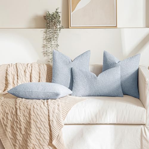 MIULEE 18x18 Inch Decorative Pillow Covers for Couch Bed Set of 2 Textured Boucle Neutral Throw Pillow Covers Light Blue Accent Solid Pillowcases Sofa Living Room Home Decor - color: Sky, size: 18" x 18" (Pack of 2)