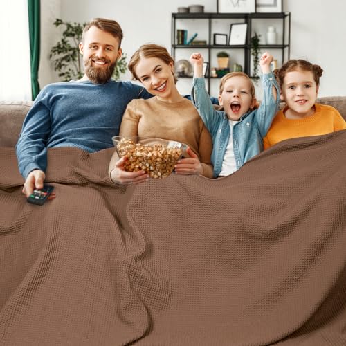 PHF Pre-Washed Cotton Waffle Weave Family Blanket,Oversized King Size 120"x 120"-Snag Proof Lightweight Breathable, 10'x 10' Huge Extra Large Big-Elegant Aesthetic Home Decoration Gift,Cappuccino - color: Cappuccino, size: Oversized King(120" x 120")