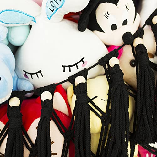 Stuffed Animal Hammock Wall Mounted Hanging Net for Stuffed Animal Storage Holder Handmade Macrame Toy Hammock Boho Nursery Organizer Plushies Net(Black) - color: Black for Wall, size: 60" W
