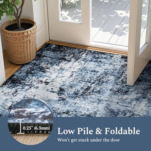 Rugflix 2x3 Entrance Rugs, Entry Rug Washable Non-Slip Stain-Resistant Low Pile Small Modern Dark Carpet, for Living Room Bedroom Indoor, Navy Blue/Black - color: 01-ocean Blue, size: 2' x 3' (Rectangular)