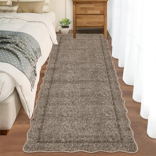 GarveeHome Scalloped Washable Runner Rug 2x6 Runner Non Slip Kitchen Rug Modern Taupe Rug Entryway Rug Farmhouse Soft Bathroom Rugs Stain Resistant Carpet for Hallway Laundry Bedroom 2 ft x6 ft Taupe - color: Taupe, size: 2' x 6' (Runner)